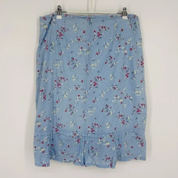 OshKosh Floral Midi Skirt Women's‎ Size 12 Blue 100% Cotton Drawstring Pleated - Picture 8 of 12